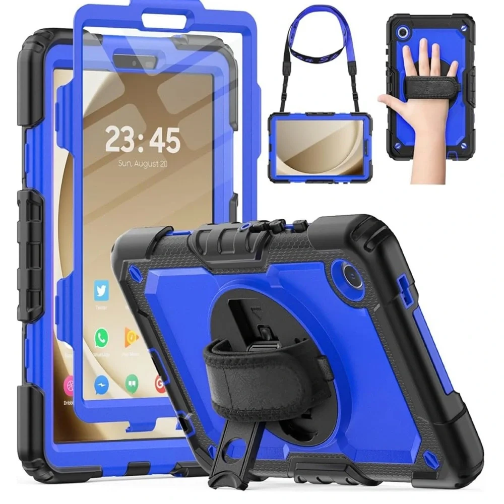 Tablet Protective Case Blue & Black with Hand Strap and neck strap